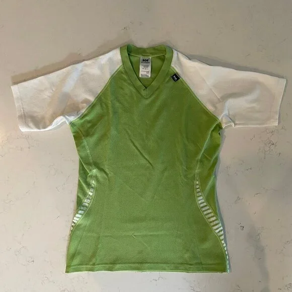 Helly Hansen Dry LIFA Vneck SS Polypropylene Activewear Top Green + White Sz M/L - Picture 1 of 13